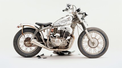Fototapeta premium Damaged Modern Motorcycle Photographed Against Plain White Background