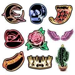 Colorful cute neon sticker set design resources