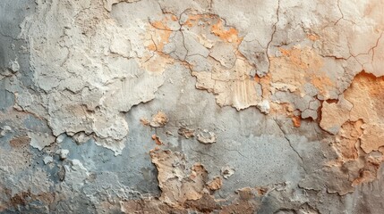 Fototapeta premium The cracked and weathered cement wall, displaying exposed layers in vintage hues, added character to the space