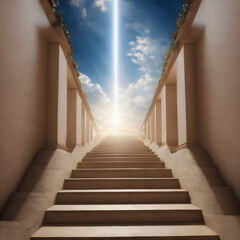 Obraz premium Stairway Leading Up To Heavenly Sky Toward The Light 