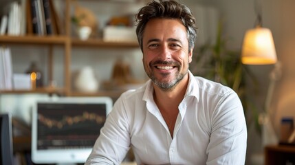 Fototapeta premium Confident and Successful: A portrait of a mature man in a white shirt, radiating confidence and success. 