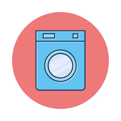 Vector icon of a washing machine on a circle background.