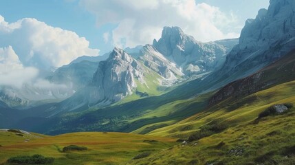 Fototapeta premium Mountain landscape with green grass and rolling hills