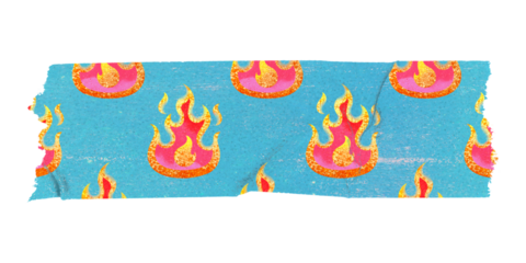 Flame pattern png washi tape sticker, blue funky on transparent background
