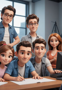  A group of animators creating characters for a cartoon (Entertainment). 