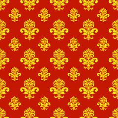 Red and gold damask vector seamless pattern. Ornate Damask flower ornament. Vector classical luxury old fashioned damask ornament, royal victorian seamless texture for wallpapers, textile, wrapping