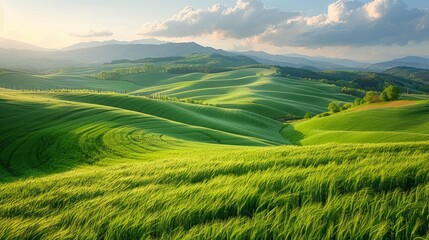 Fototapeta premium The rolling green hills of tuscany are even more enchanting during the springtime months