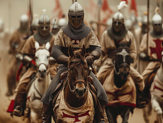 Knights in Chainmail Ride Horses During a Medieval Reenactment