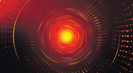 Bright colorful circular spiral. Abstract digital background. Colorful dotted spiral swirls circles. Glowing tunnel background. Futuristic lens. 3d vector illustration