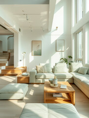 Fototapeta premium blue tone Stylish interior design living room modern mint sofa wooden consol