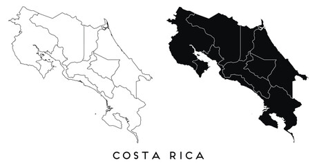 Costa rica map of regions districts vector black on white and outline