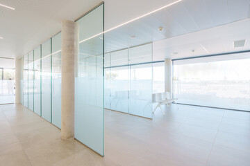 Modern hospital lobby with minimalist design