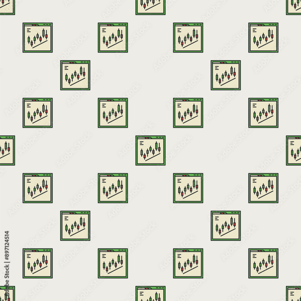 Poster day trading in web browser vector crypto trading colored seamless pattern