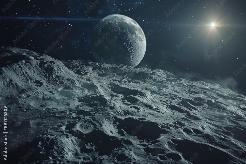 Wall mural ai generative view of the moon and earth from space