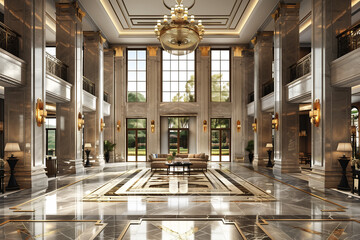 Obraz premium Opulent hotel lobby with grandiose design and furnishings. Generative AI image