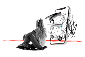 Cyber bullying png sticker, mental health remix, transparent background