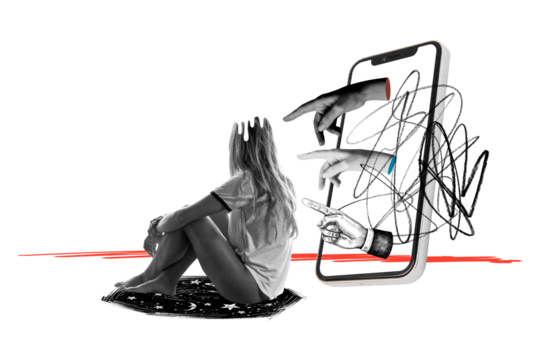 Cyber bullying png sticker, mental health remix, transparent background