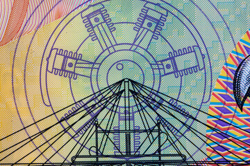 Closeup of 50 Romanian lei banknote