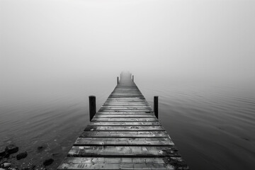 Obraz premium Misty lake pier in serene silence. Generative AI image