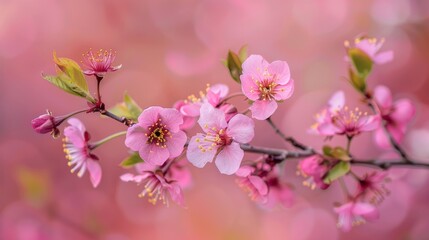 Fototapeta premium A close-up of delicate pink cherry blossoms in full bloom, symbolizing beauty, new beginnings, spring, nature, and life.