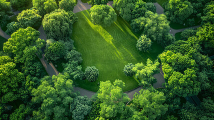 Naklejka premium Aerial top view of summer park landscape with garden.