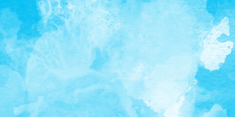 Colorful gradient ink colors wet effect hand drawn painted blue texture, Abstract brush painted border stain watercolor backdrop, Aquarelle paint blue paper textured canvas perfect for presentation.