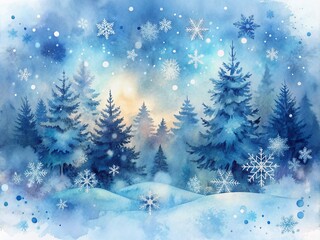 Softly blended watercolor splashes in calming blues and whites evoke a serene snowy winter wonderland, perfect for festive designs and cold-weather themes.