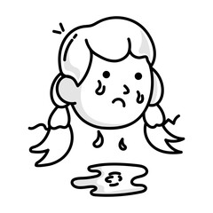A doodle character icon of a crying girl 

