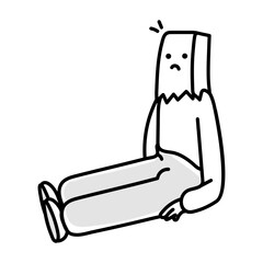 Sitting character hiding face with paper bag, doodle icon 

