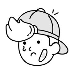 Sad boy with bandage on face, doodle icon 

