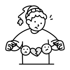 Heartbroken girl holding garland, doodle icon 

