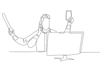 A multitasking man. Multitasking concept one-line drawing