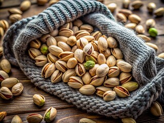 Obraz premium A warm, inviting image of pistachios scattered on and around a knitted blanket, suggesting comfort