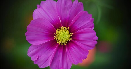 Obraz premium A closeup shot of a vibrant medium pink cosmos flower, showing intricate petals and vibrant colors.