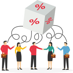 Business people think about interest, financial and mortgage rates. Flat vector illustration

