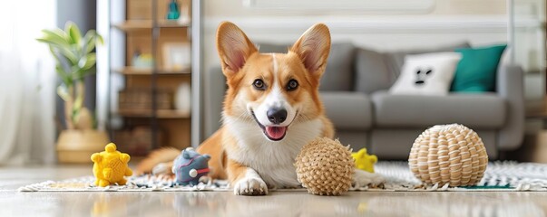 Pet with favorite squeaky toy, excitement and happiness in a home setting