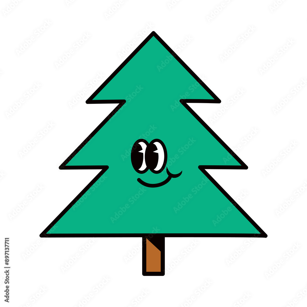 Poster Smiling pine tree png, cartoon character illustration, transparent background