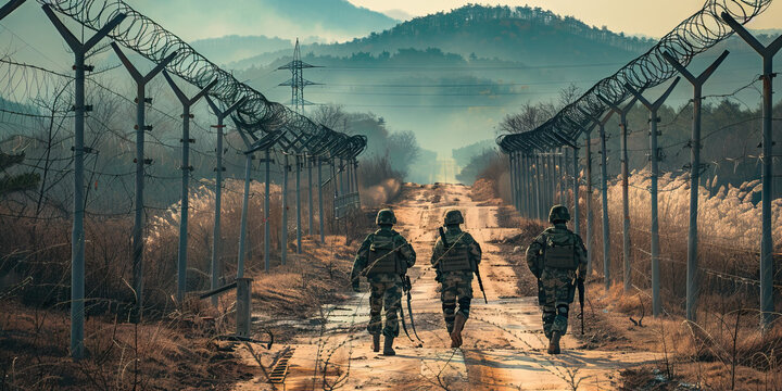 Guarded Border: North Korean soldiers patrolling the DMZ, keeping a watchful eye on the south.