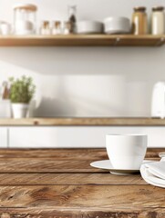 Obraz premium A single cup of coffee placed on a wooden table, perfect for a cozy morning moment