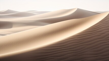 Photograph of wind-swept sand dunes, capturing the subtle ripples and grains in the close-up view