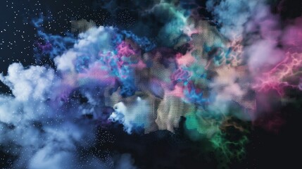 Obraz premium flowing digital pixel cloud in space texture, Flowing Digital pixel Cloud in space texture