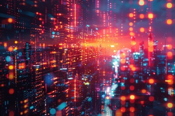 Obraz premium A close up of a city with lots of lights on it