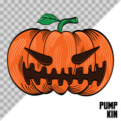 hand drawn Halloween pumpkin with a scary face. Jack O Lantern pumpkin illustration.