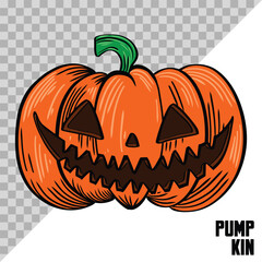 hand drawn Halloween pumpkin with a scary face. Jack O Lantern pumpkin illustration.