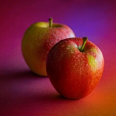 Red apples on a Pink background