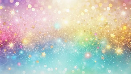 Soft pastel rainbow hues gradate across a white background, adorned with sprinkles of glitter and touches of gold accents, creating a whimsical and luxurious design element.