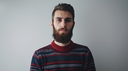 Obraz premium A person wearing a sweater and having a beard, suitable for various occasions