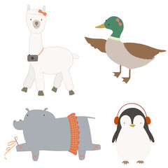 Cute animal elements set transparent png