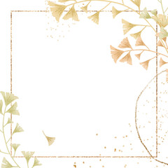 Png ginkgo leaf on gold frame