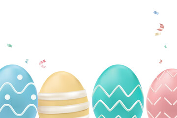 Png easter eggs 3D border colorful pastel on transparent background for greeting card